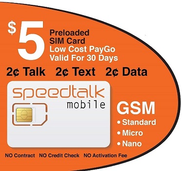 $5 SIM Card Preloaded with 1st Month Service No Contract