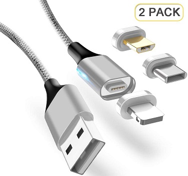 GARAS 3 in 1 Nylon Braided USB Fast Charging & Data Syncing Cord with LED Light