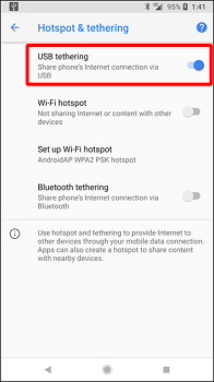 USB tethering option in the  Android smartphone